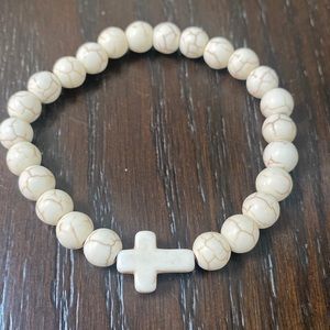 Beaded Elastic Cross Charm Bracelet